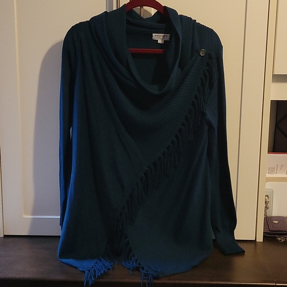 Repeat Teal Fringe wrap cardigan - Picture 1 of 8